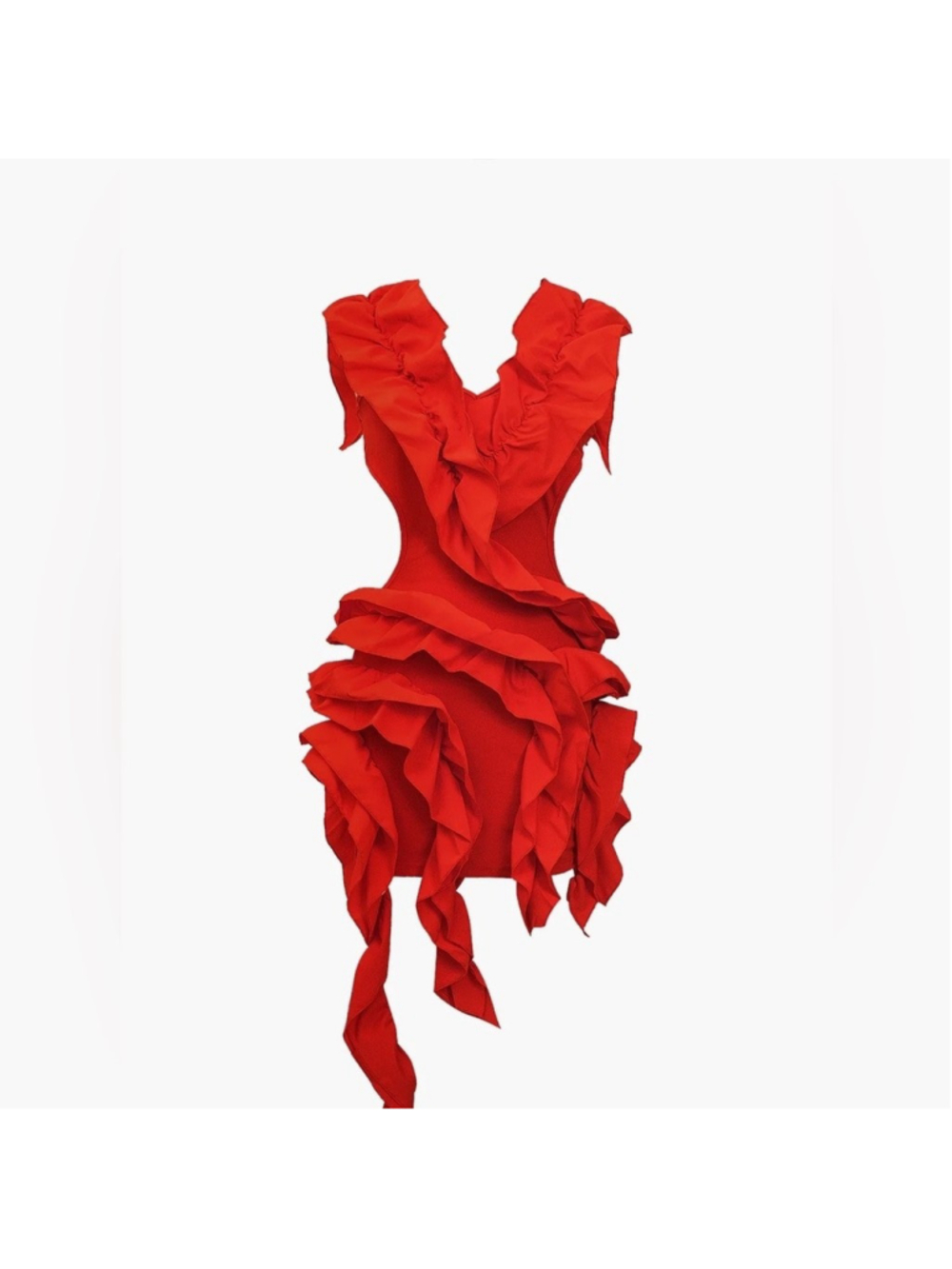 Micas M Elegant Red Ruffled Dress mc7-26